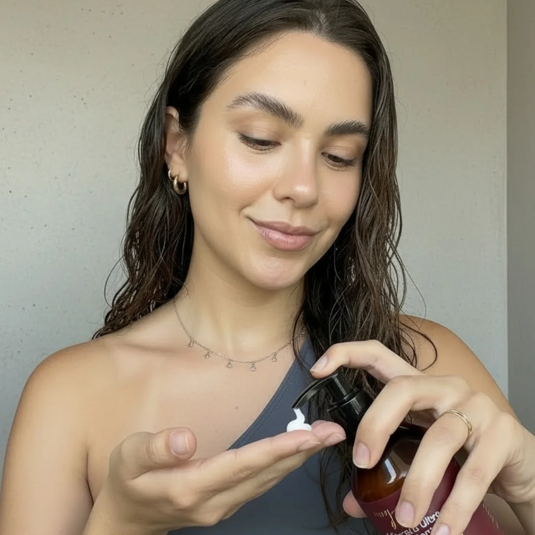 Cliente aplicando a Máscara Ultra Hidratante Magia Capilar